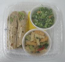 English Tuna Wrap, Broccoli Peanut Raisin Salad, Italian Pasta Salad, 7-Layer Bar